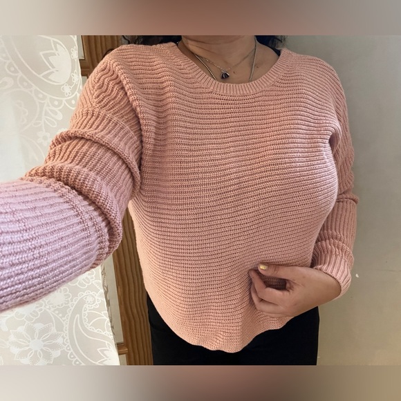 Peach 2-in-1 Knit Crop Sweater Rose Pink Boho Anthro Kawaii Knot Off Shoulder S - Picture 7 of 14